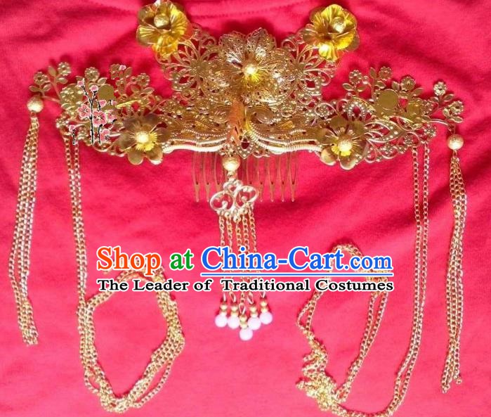Traditional Chinese Ancient Hair Accessories Blueing Hairpins Tassel Phoenix Coronet Headwear for Women