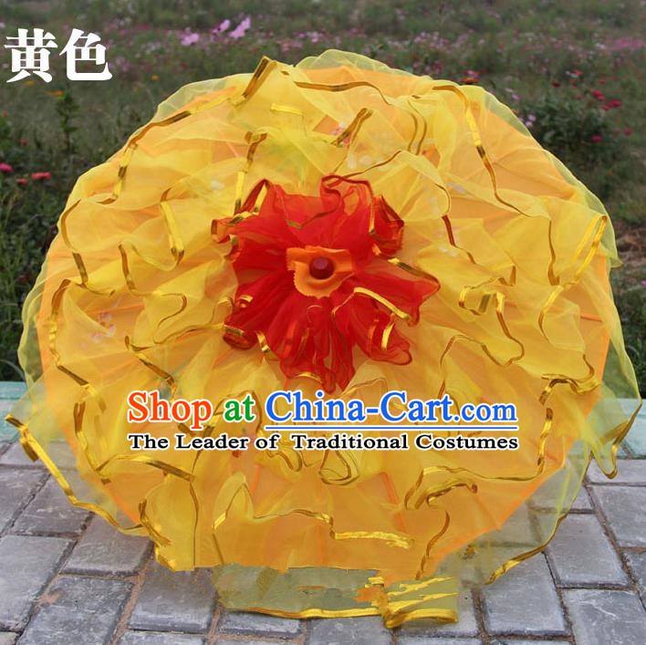 Top Grade Chinese Folk Dance Yellow Umbrella Yangko Dance Classical Dance Silk Umbrella for Women