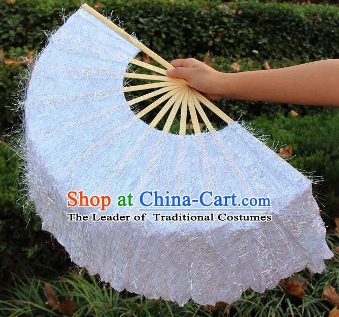 Chinese Handmade Folk Dance White Folding Fans Yangko Dance Classical Dance Fans for Women