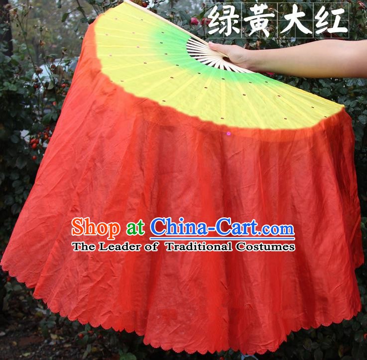 Chinese Handmade Folk Dance Red Ribbon Folding Fans Yangko Dance Classical Dance Fans for Women