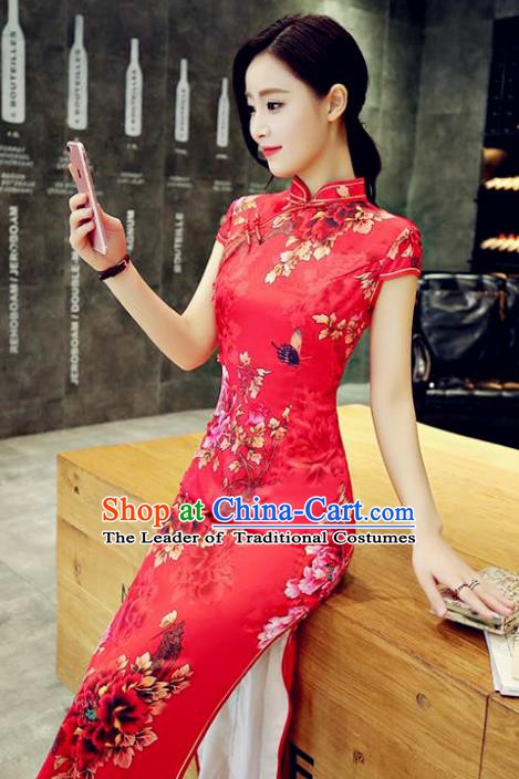Traditional Ancient Chinese Young Women Cheongsam Dress Republic of China Tangsuit Stand Collar Blouse Dress Tang Suit Clothing