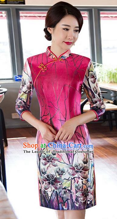 Top Grade Chinese National Costume Elegant Slim Cheongsam Tang Suit Printing Qipao Dress for Women