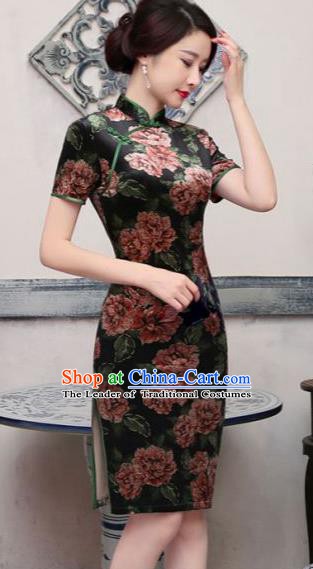 Top Grade Chinese National Costume Elegant Velvet Cheongsam Tang Suit Short Qipao Dress for Women
