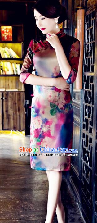 Top Grade Chinese National Costume Tang Suit Short Qipao Dress Elegant Printing Cheongsam for Women