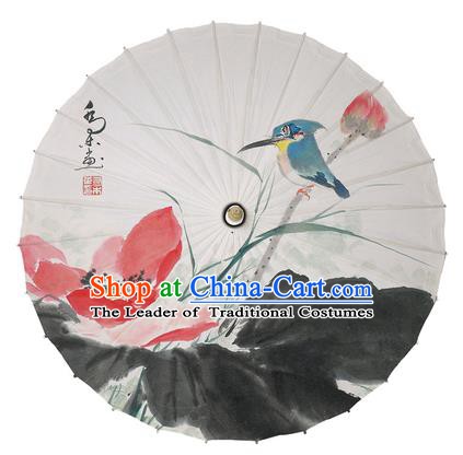 Chinese Handmade Paper Umbrella Folk Dance Ink Painting Lotus Oil-paper Umbrella Yangko Umbrella