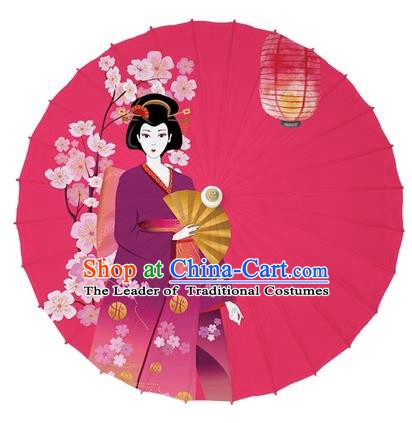Chinese Traditional Paper Umbrella Folk Dance Handmade Painting Oriental Cherry Red Oil-paper Umbrella Kimono Umbrella