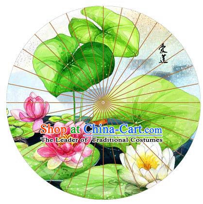 Chinese Traditional Craft Printing Lotus Paper Umbrella Folk Dance Oil-paper Umbrella Handmade Umbrella