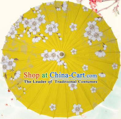 Chinese Traditional Artware Yellow Paper Umbrella Classical Dance Printing Peach Blossom Oil-paper Umbrella Handmade Umbrella