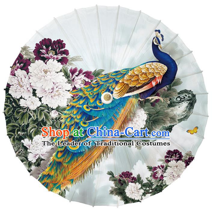 Chinese Traditional Artware Paper Umbrella Classical Dance Umbrella Printing Peacock Peony Oil-paper Umbrella Handmade Umbrella