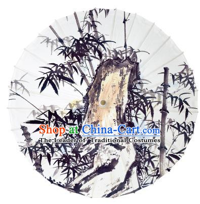 Chinese Traditional Artware Paper Umbrella Ink Painting Bamboo Stone Oil-paper Umbrella Handmade Umbrella