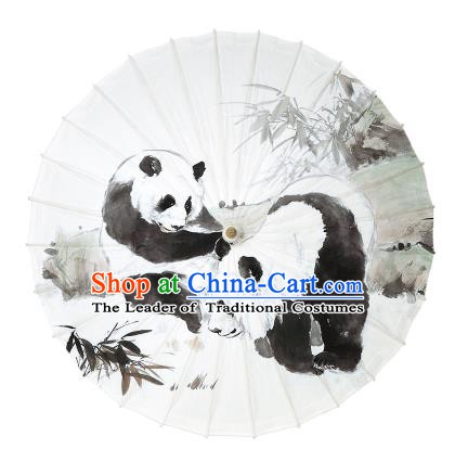 Chinese Traditional Artware Paper Umbrella Ink Wash Painting Panda Bamboo Oil-paper Umbrella Handmade Umbrella