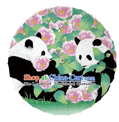 Chinese Traditional Artware Paper Umbrellas Ink Wash Painting Double Pandas Peony Oil-paper Umbrella Handmade Umbrella