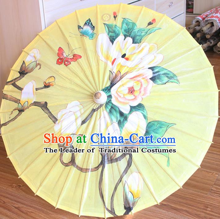 Chinese Traditional Artware Dance Umbrella Printing Mangnolia Yellow Paper Umbrellas Oil-paper Umbrella Handmade Umbrella