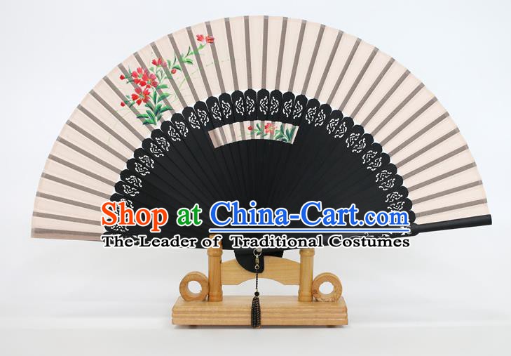 Chinese Traditional Artware Handmade Folding Fans Printing Flowers Silk Fans Accordion