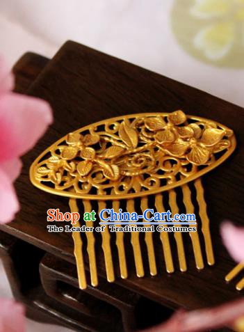 Chinese Handmade Classical Hair Accessories Golden Hair Comb Hairpin Hair Sticks Hanfu Hairpins for Women