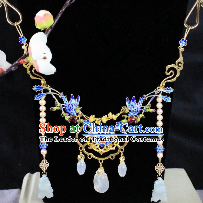 Chinese Handmade Classical Accessories Blueing Necklace Hanfu Tassel Necklet for Women