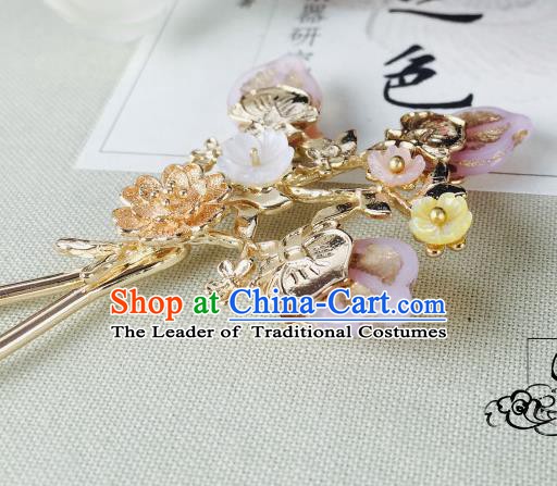Chinese Handmade Classical Hair Accessories Wedding Shell Flowers Hair Stick Pink Hairpins for Women