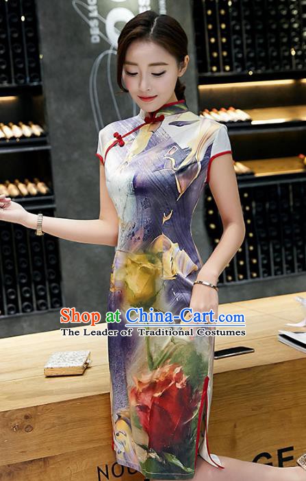 Traditional Ancient Chinese Young Women Cheongsam Dress Republic of China Tangsuit Stand Collar Blouse Dress Tang Suit Clothing