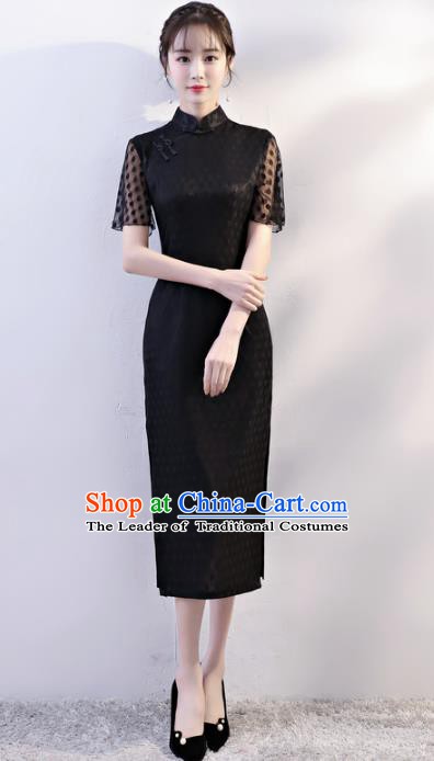Chinese Traditional Tang Suit Qipao Dress National Costume Black Mandarin Cheongsam for Women
