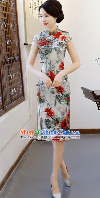 Chinese Traditional Printing Qipao Dress National Costume Tang Suit Mandarin Cheongsam for Women