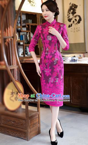 Chinese Traditional Tang Suit Wedding Qipao Dress National Costume Rosy Mandarin Cheongsam for Women