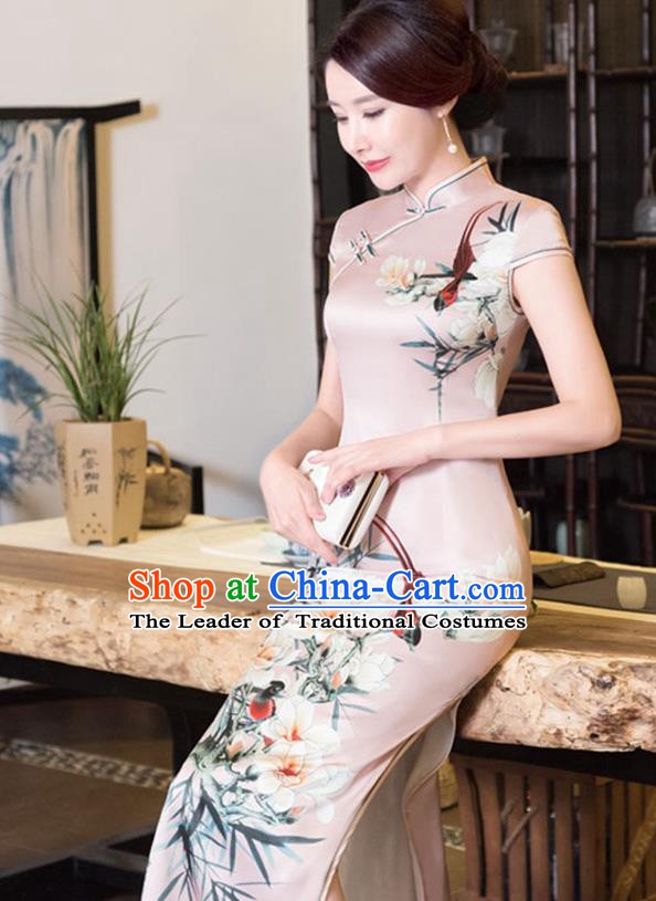 Traditional Ancient Chinese Young Women Cheongsam Dress Republic of China Tangsuit Stand Collar Blouse Dress Tang Suit Clothing