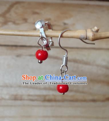 Traditional Chinese Ancient Jewellery Accessories Classical Earrings Red Bead Tassel Eardrop for Women