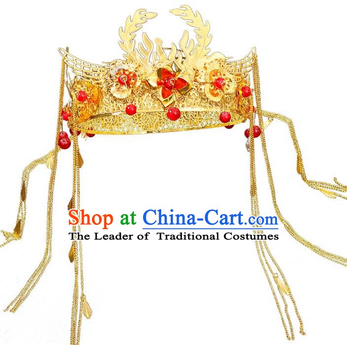Traditional Chinese Ancient Bride Hair Accessories Xiuhe Suit Tassel Phoenix Coronet Hairpins Complete Set for Women