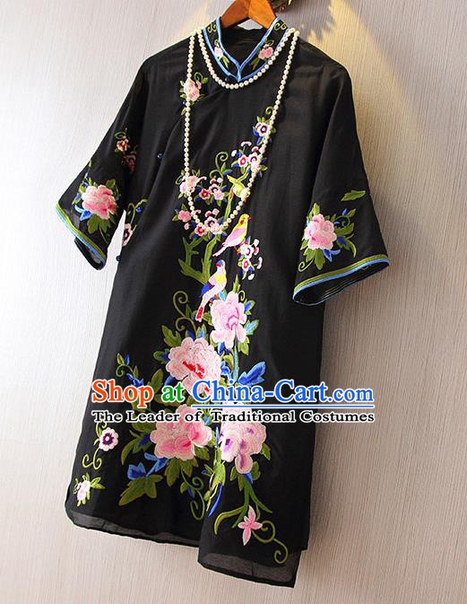 Traditional Ancient Chinese Young Women Cheongsam Dress Republic of China Tangsuit Stand Collar Blouse Dress Tang Suit Clothing