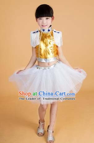 Chinese Classical Stage Performance Modern Dance Costume, Children Jazz Dance Bubble Dress for Kids