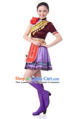 Traditional Chinese Miao Nationality Dance Costume, Chinese Hmong Minority Dance Pleated Skirt for Women
