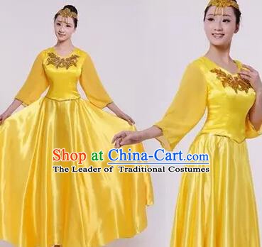 Top Grade Stage Performance Compere Costume, Professional Chorus Singing Group Yellow Dress for Women