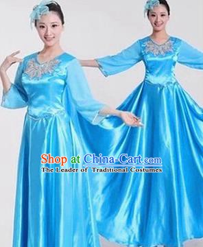 Top Grade Stage Performance Compere Costume, Professional Chorus Singing Group Blue Dress for Women