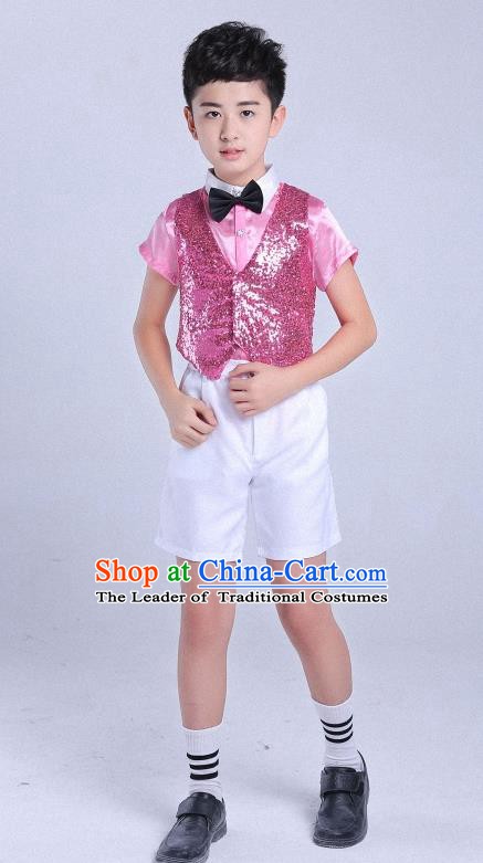 Traditional Chinese Modern Dance Compere Pink Costume, Chorus Singing Group Boys Clothing for Kids