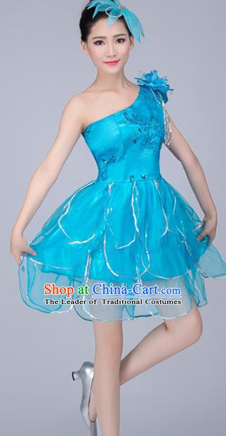 Top Grade Modern Dance Costume, Chorus Singing Group Dance Blue Dress for Women
