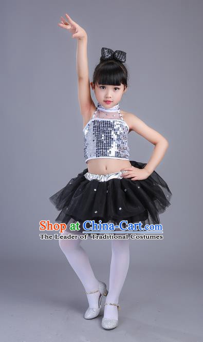 Top Grade Children Modern Dance Costume, Professional Jazz Dance Black Clothing for Kids
