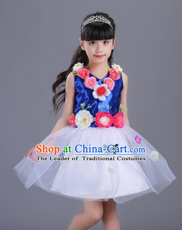 Top Grade Flower Faerie Modern Dance Costume, Children Chorus Singing Group Dance Royalblue Dress for Kids