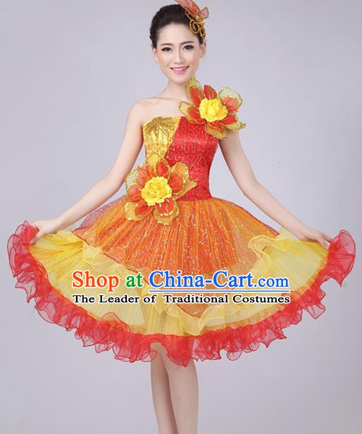 Top Grade Stage Performance Compere Costume, Professional Chorus Singing Red Bubble Dress for Women