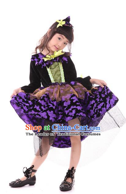 Top Grade Halloween Stage Performance Costume, Professional Modern Dance Cosplay Witch Dress for Kids