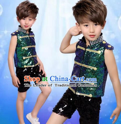 Top Grade Stage Performance Boys Jazz Dance Costume, Professional Compere Modern Dance Clothing for Kids