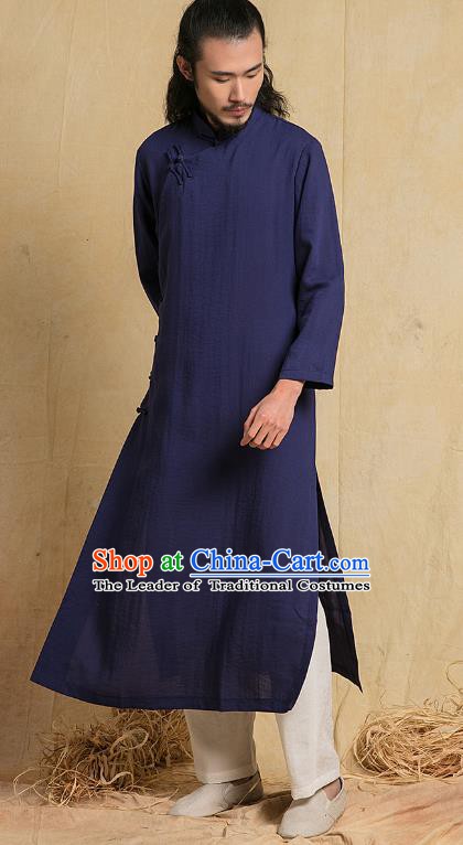 Top Grade Kung Fu Costume Martial Arts Training Navy Gown Gongfu Wushu Tang Suit Clothing for Men