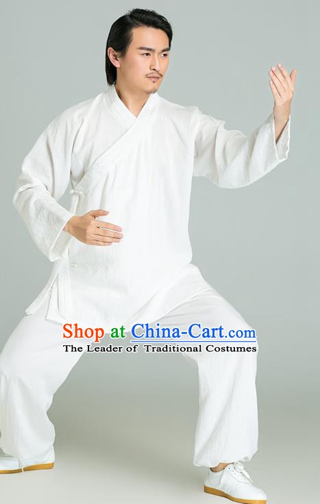Top Grade Kung Fu Costume Martial Arts Training Gongfu Wushu Tang Suit White Clothing for Men