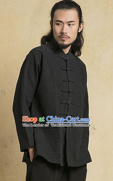 Chinese Kung Fu Martial Arts Costume Black Tang Suits Gongfu Wushu Tai Chi Clothing for Men
