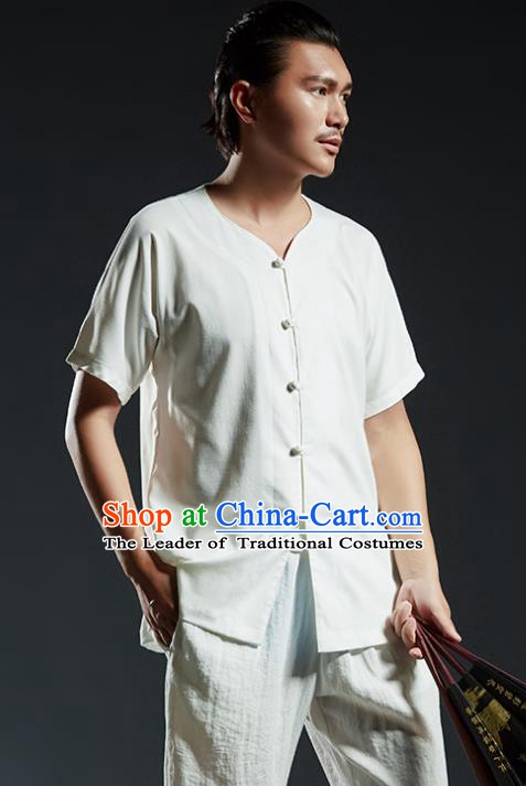 Chinese Kung Fu Martial Arts White Shirts Gongfu Costume Wushu Tai Chi Clothing for Men