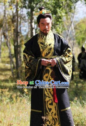 Traditional Chinese Ancient Warring States Period Qin State Emperor Ying Si Replica Costume for Men