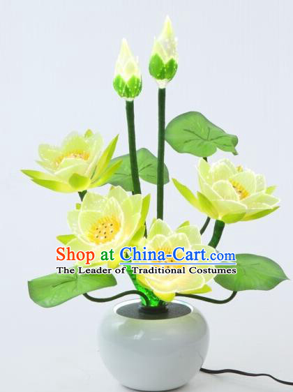 Traditional Handmade Chinese Bonsai Lotus Lanterns Electric LED Lights Lamps Desk Lamp Decoration