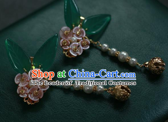 Traditional Chinese Ancient Bells Tassel Hair Stick Classical Hair Accessories Handmade Pink Flowers Hairpins for Women