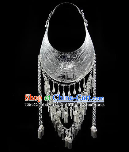 Chinese Traditional Miao Nationality Accessories Sliver Bells Tassel Necklace, Hmong Ethnic Female Necklet for Women
