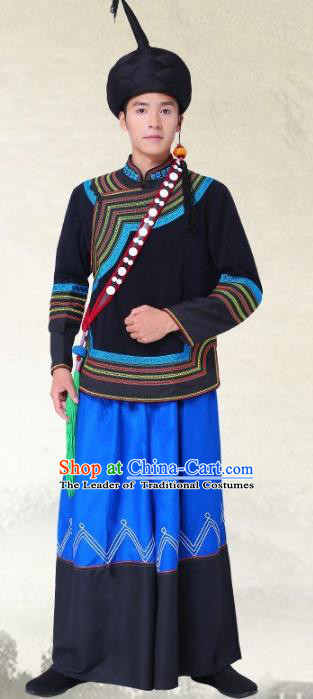 Traditional Chinese Yi National Minority Costumes, China Torch Festival Ethnic Minority Embroidery Clothing for Men