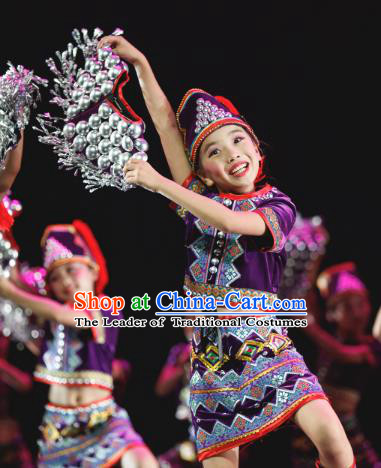 Traditional Chinese Folk Dance Ethnic Costume, Children Classical Dance Butterfly Dress Clothing for Kids